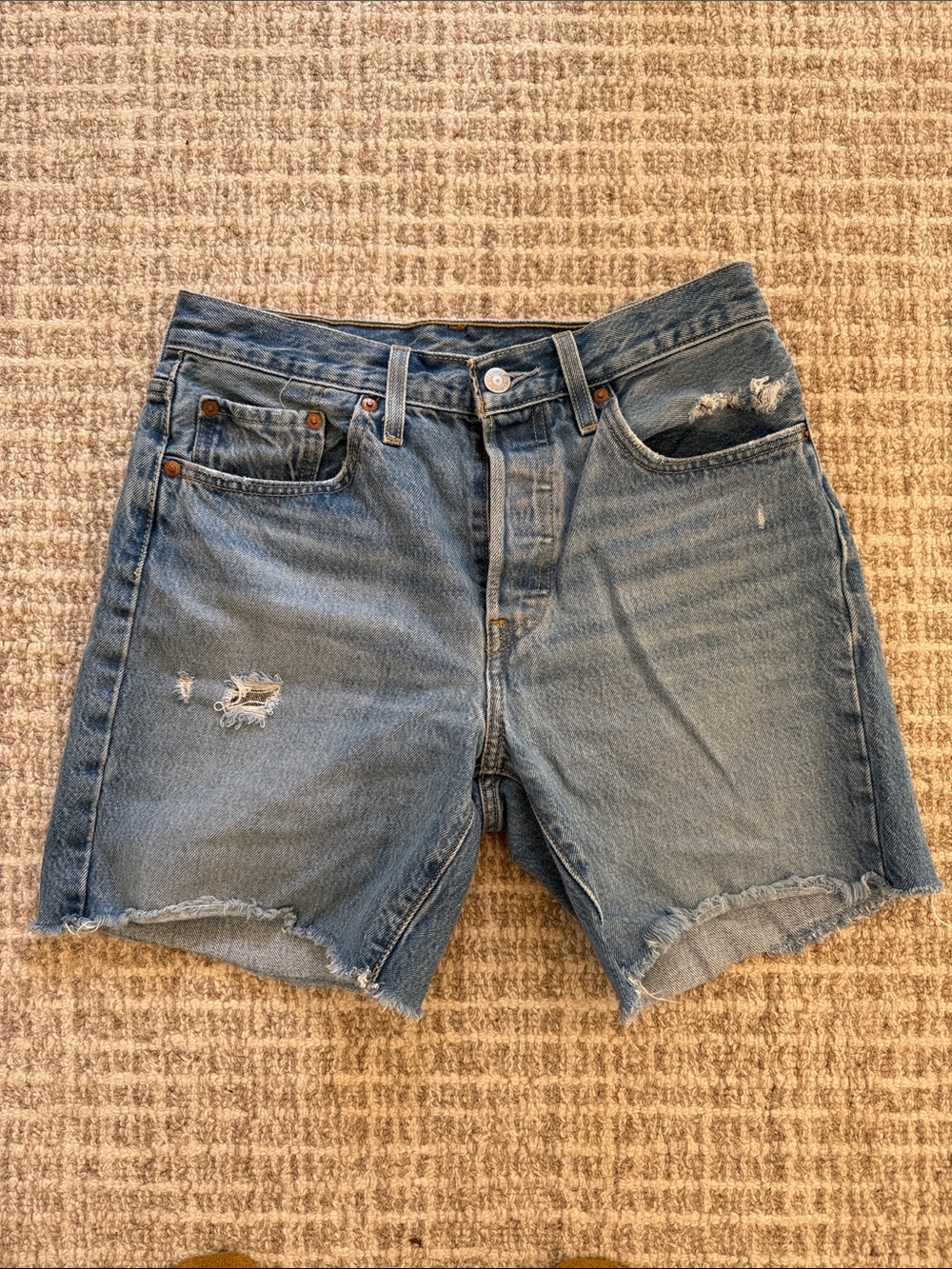 Levi’s 501s Classic Distressed Denim Shorts - Blue